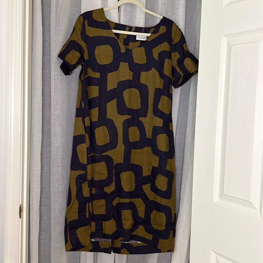 Olive and Navy Linen Sheath Dress size 14
